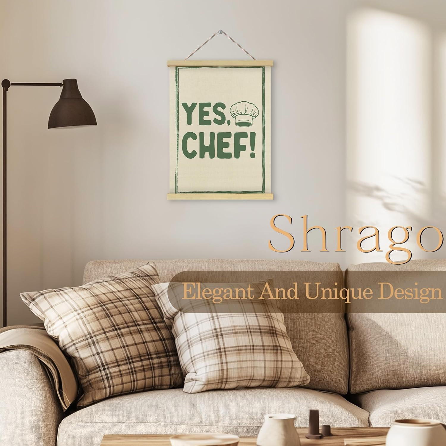 Shrago Yes Chef Wall Art, Vintage Green Chef Cooks Quote Poster Hanger Frame …