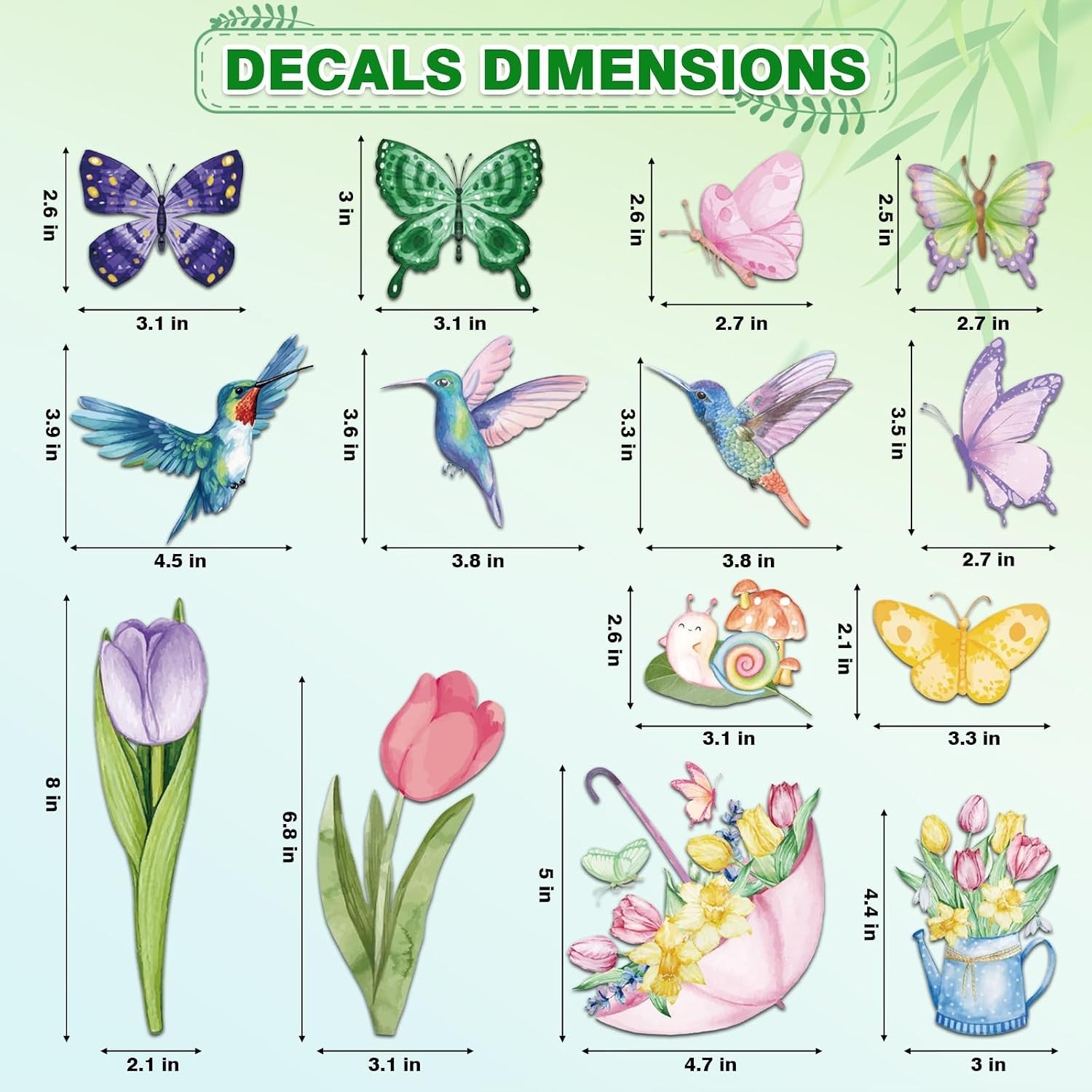 Spring Window Cling Sticker – 83PCS Tulip Butterfly Flower Hummingbirds Windo…