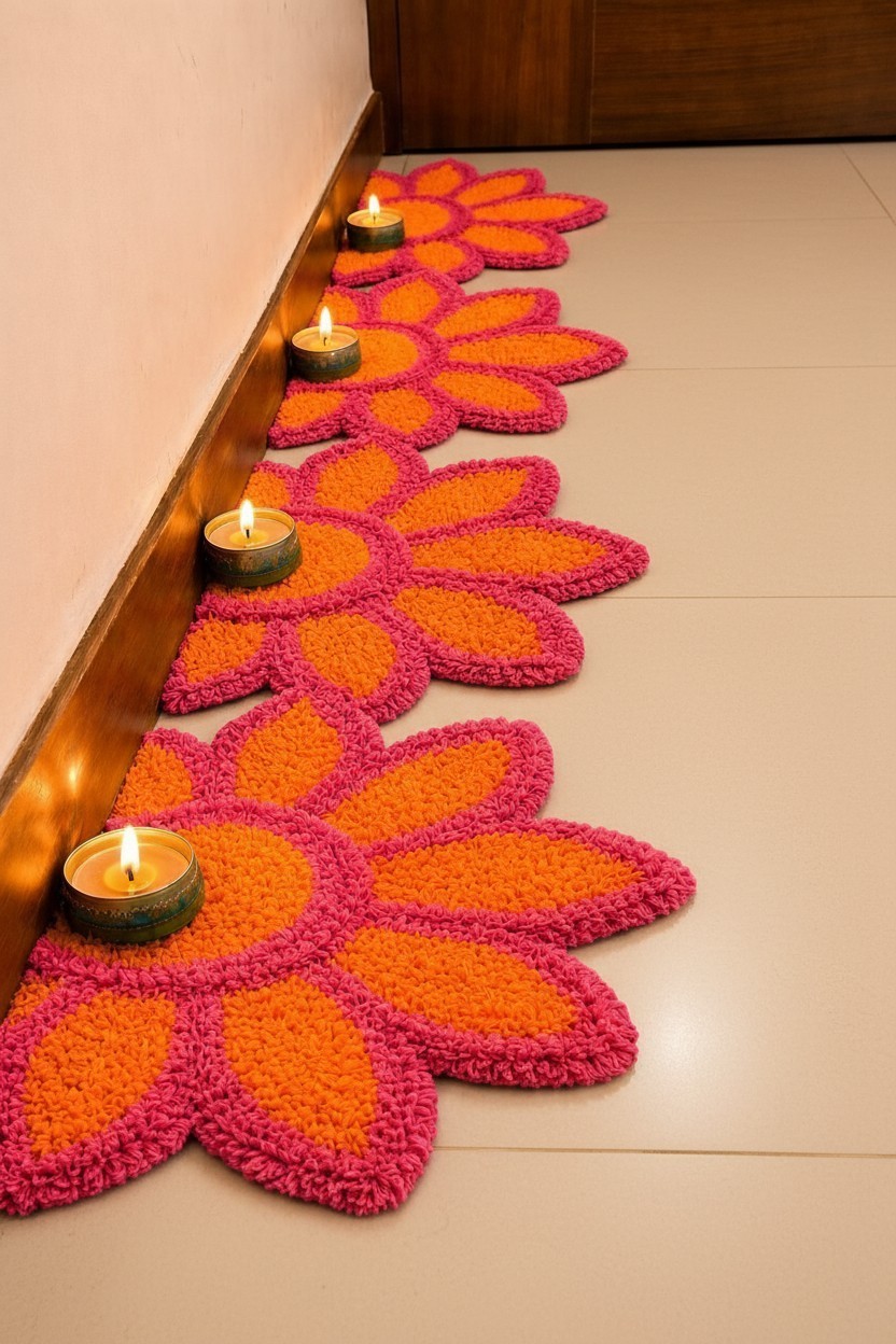 Sunflower set of 8 Rangoli Mat – Festive Décor for Housewarming, Varalakshmi & D