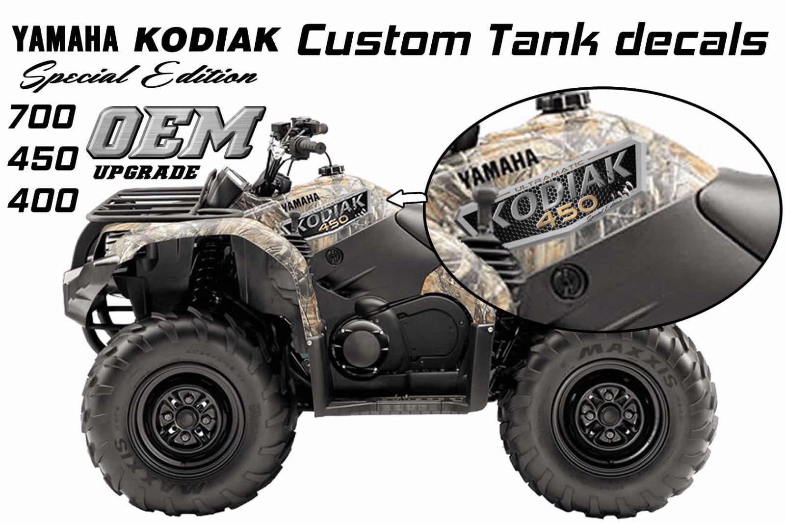 Yamaha Kodiak 400 450 700 OEM ATV Tank Decal Graphic Sticker Kit emblem 4×4