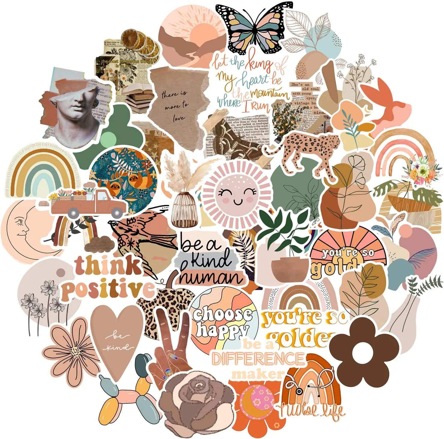 CAKOLINK Vintage Aesthetic Stickers 50 Pcs, Vinyl Waterproof Stickers for Water