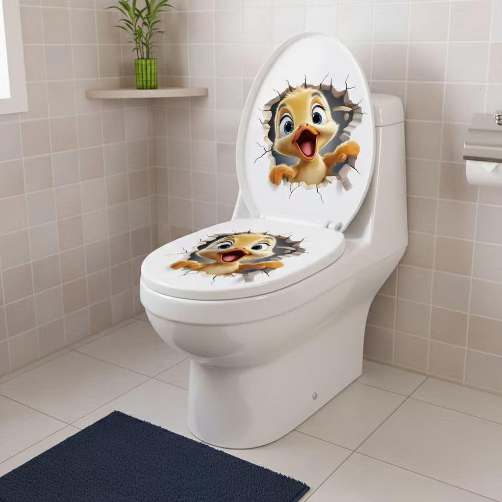 1 PCS Cute Duck Sticker for Bathroom Toilet Lid Wall Decals 11.8X11.8In | Cute A
