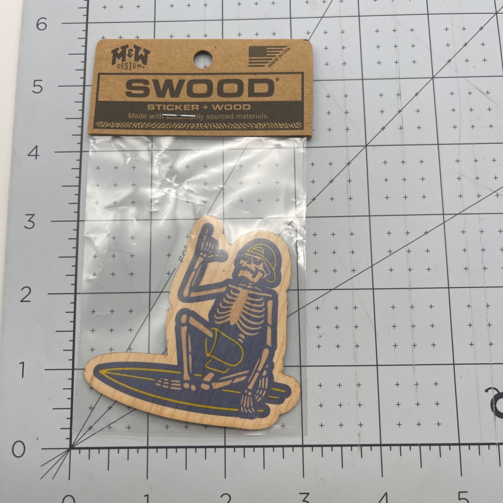 Metal and Wood Co Wood Sticker Travel Swood Cool Dude Skeleton Surf Life