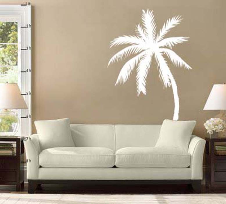 Two Palm Tree Vinyl Wall Decal Stickers 33"h x 22"w each (1 regular & 1 reverse)