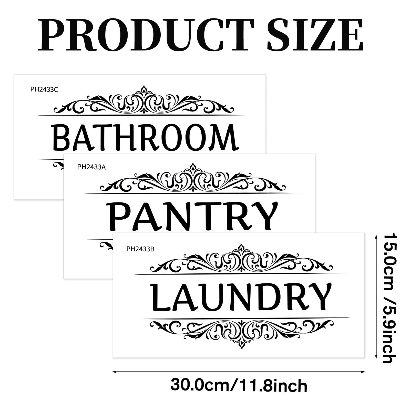 3 Pcs Laundry Room Vinyl Wall Stickers Pantry 11.8 x 5.9 inches, White