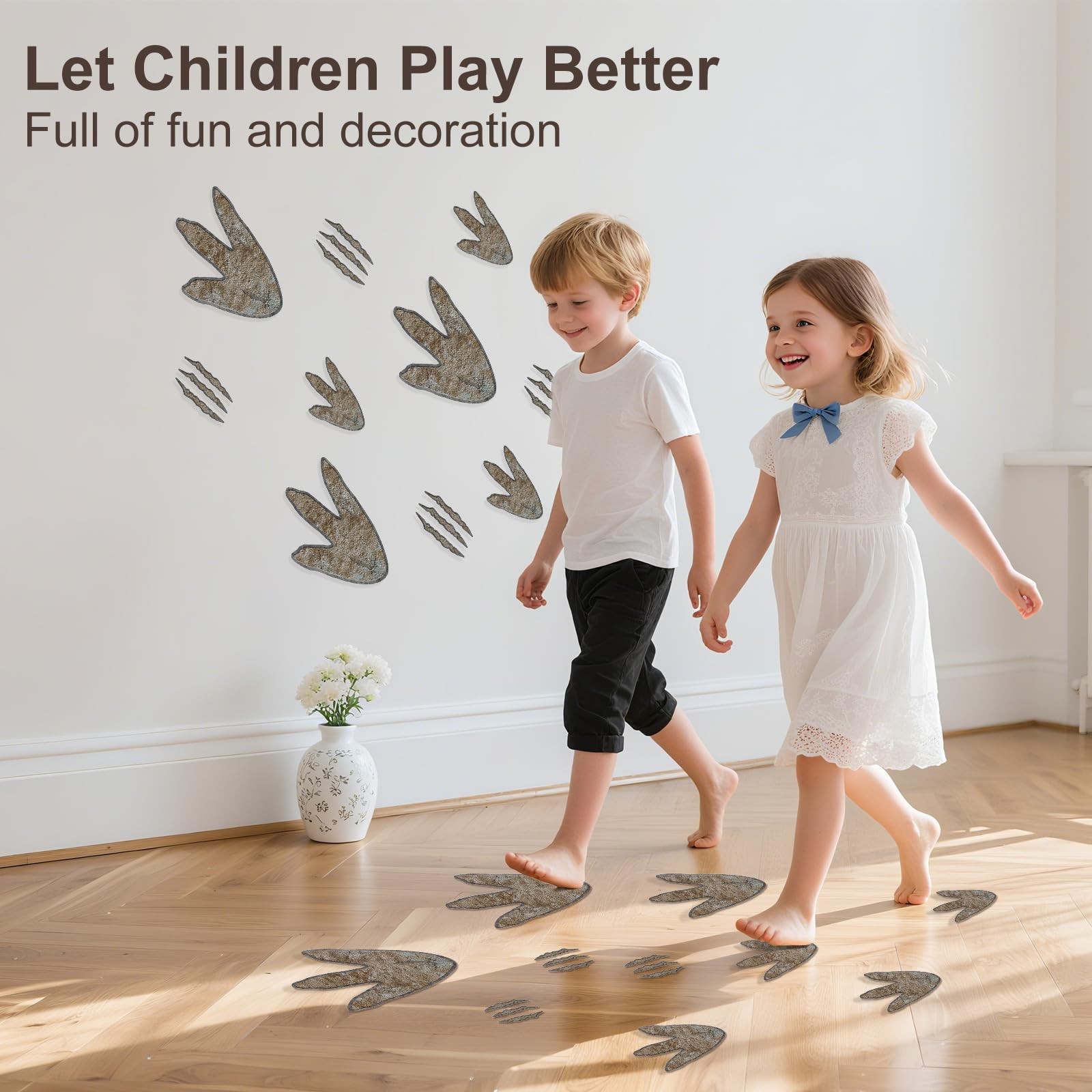 90 Pieces Dinosaur Decor Dinosaur Footprints Floor Decals Peel and Stick Track