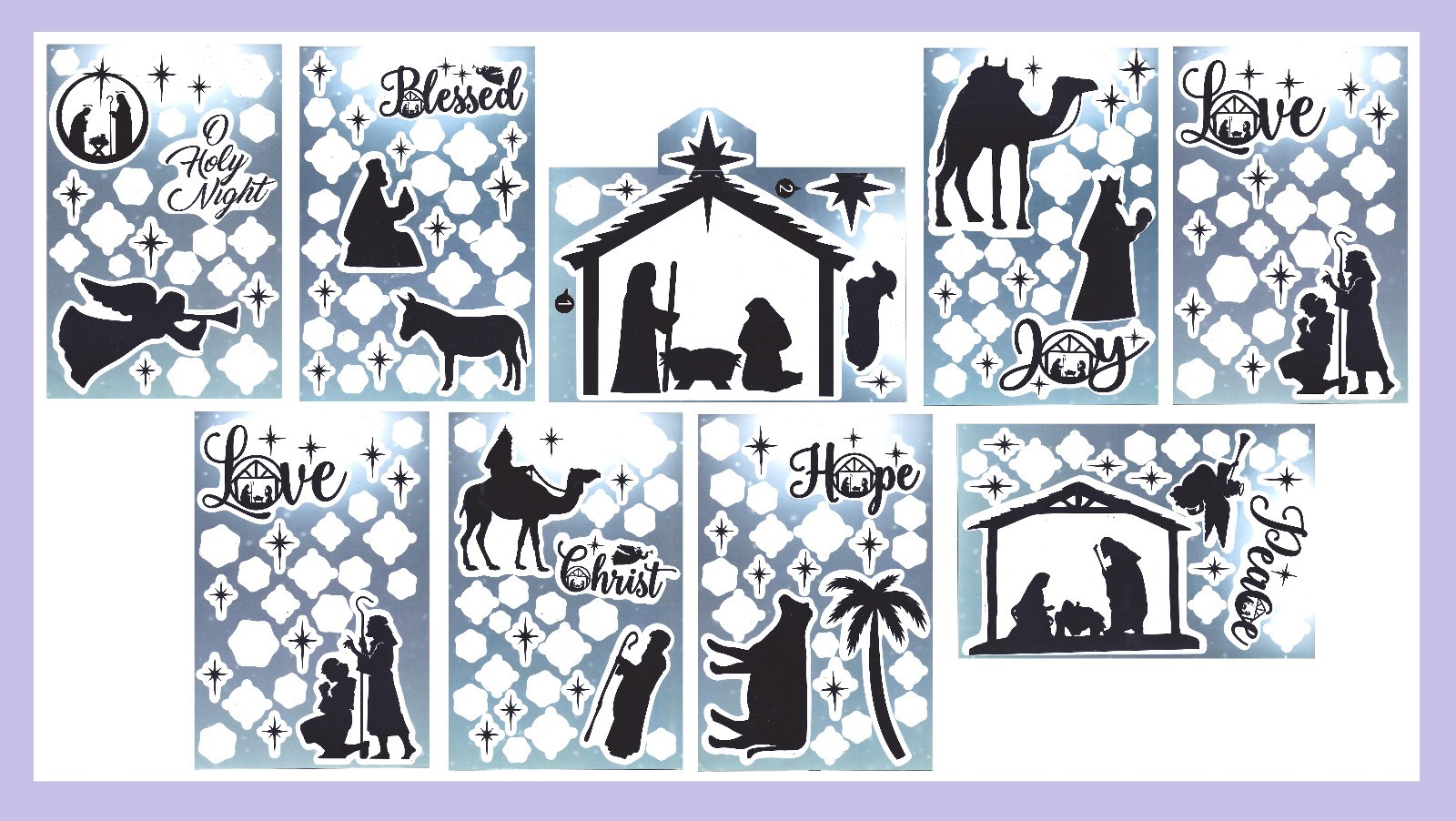 9 PANELS – CHRISTMAS NATIVITY WINDOW CLINGS Decorations Total 5 Foot Long $6Ship