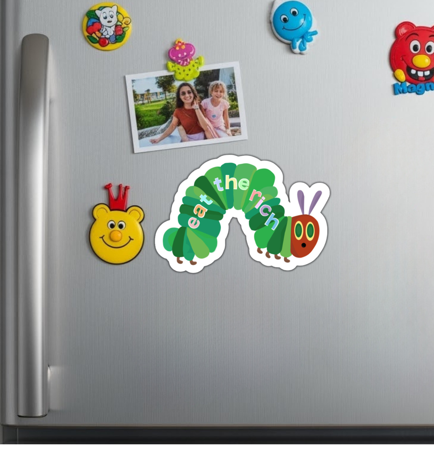 Eat The Rich caterpillar Fridge Magnet or Laptop Sticker