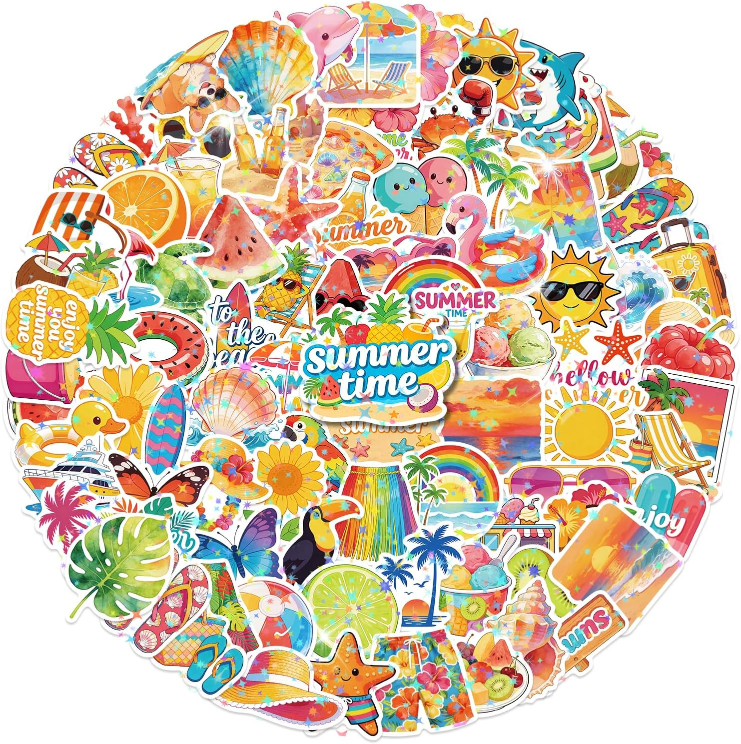 100 PCS Summer Vinyl Hawaiian Beach Stickers for Kids and Teens