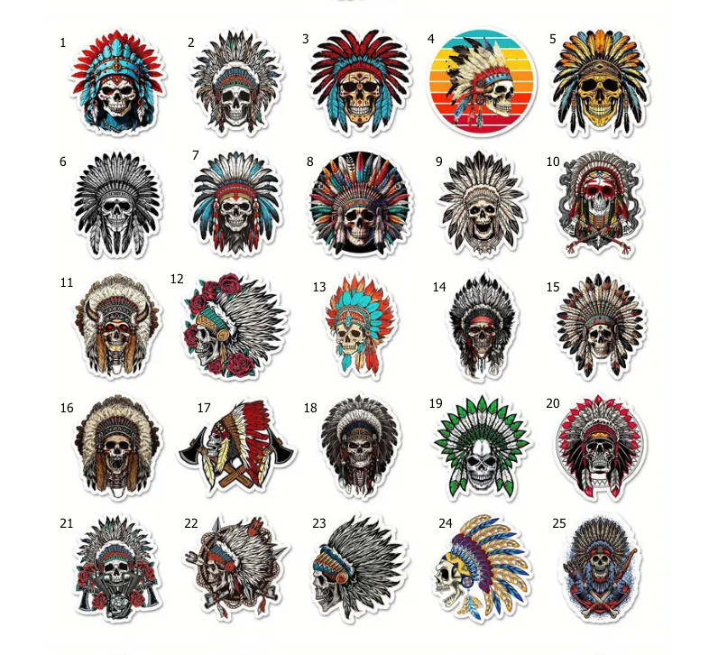 Indian Chief Skull Vinyl Stickers – Select A Sticker – BUY2GET4FREE!