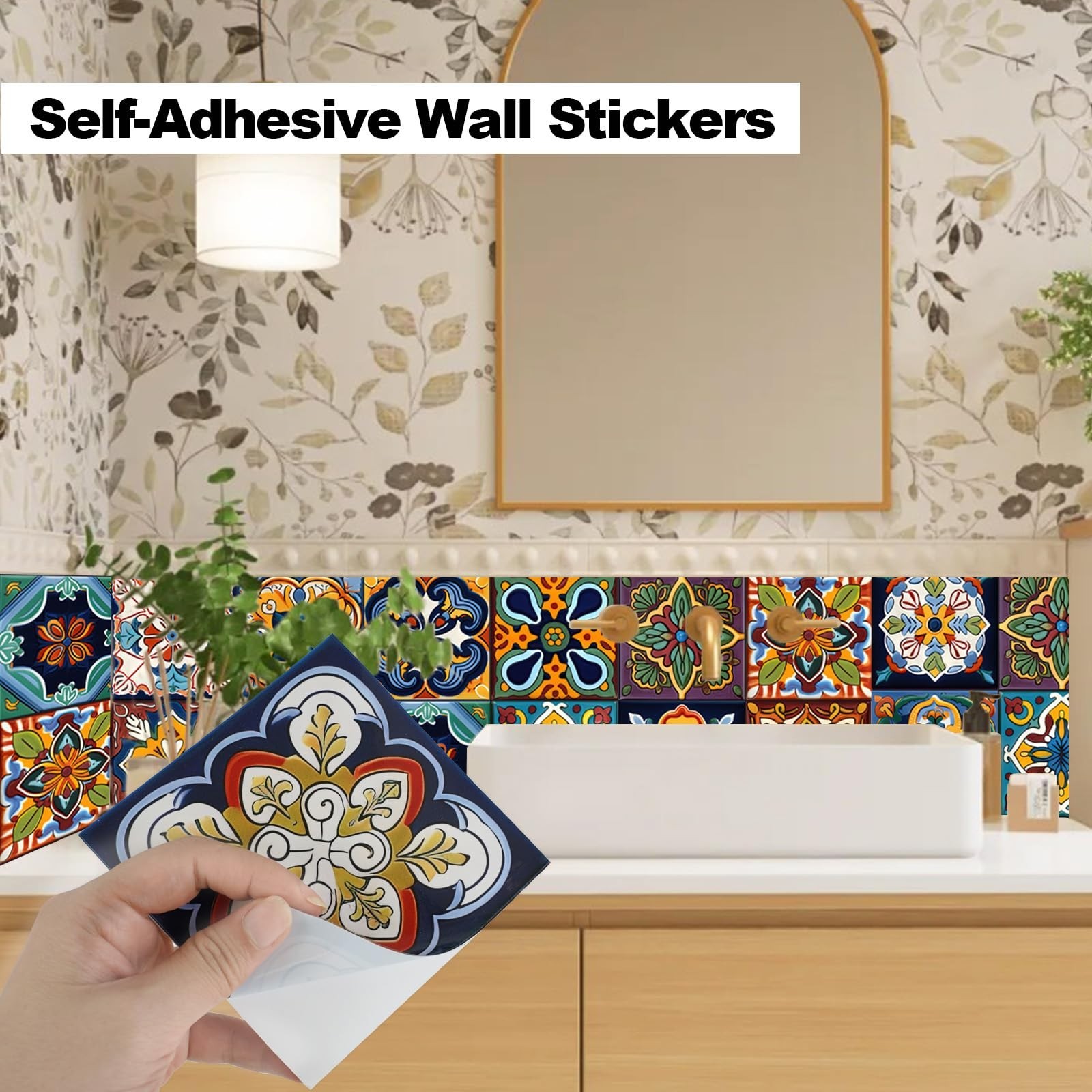 48Pcs Peel and Stick Tile Stickers, Moroccan Wall Decals for Kitchen & Bathroom