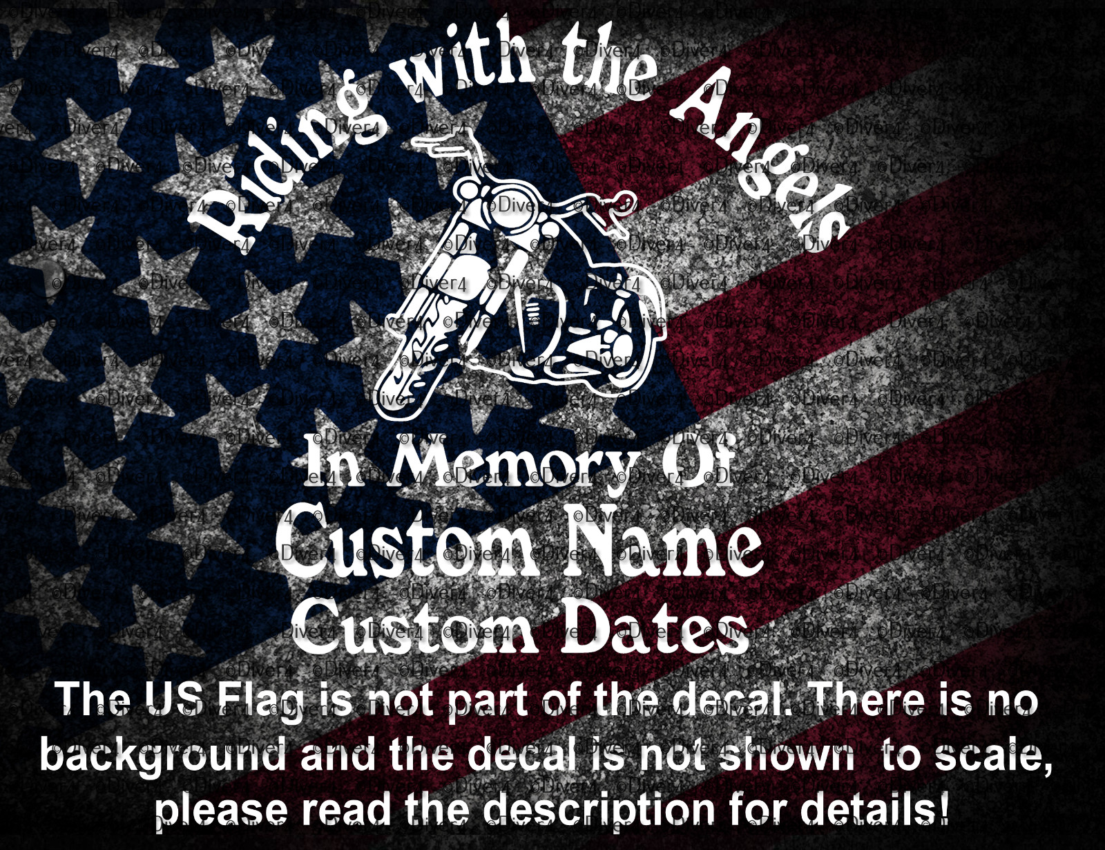 Custom Riding With The Angels Motorcycle Memorial Design 2 Decal USA Made