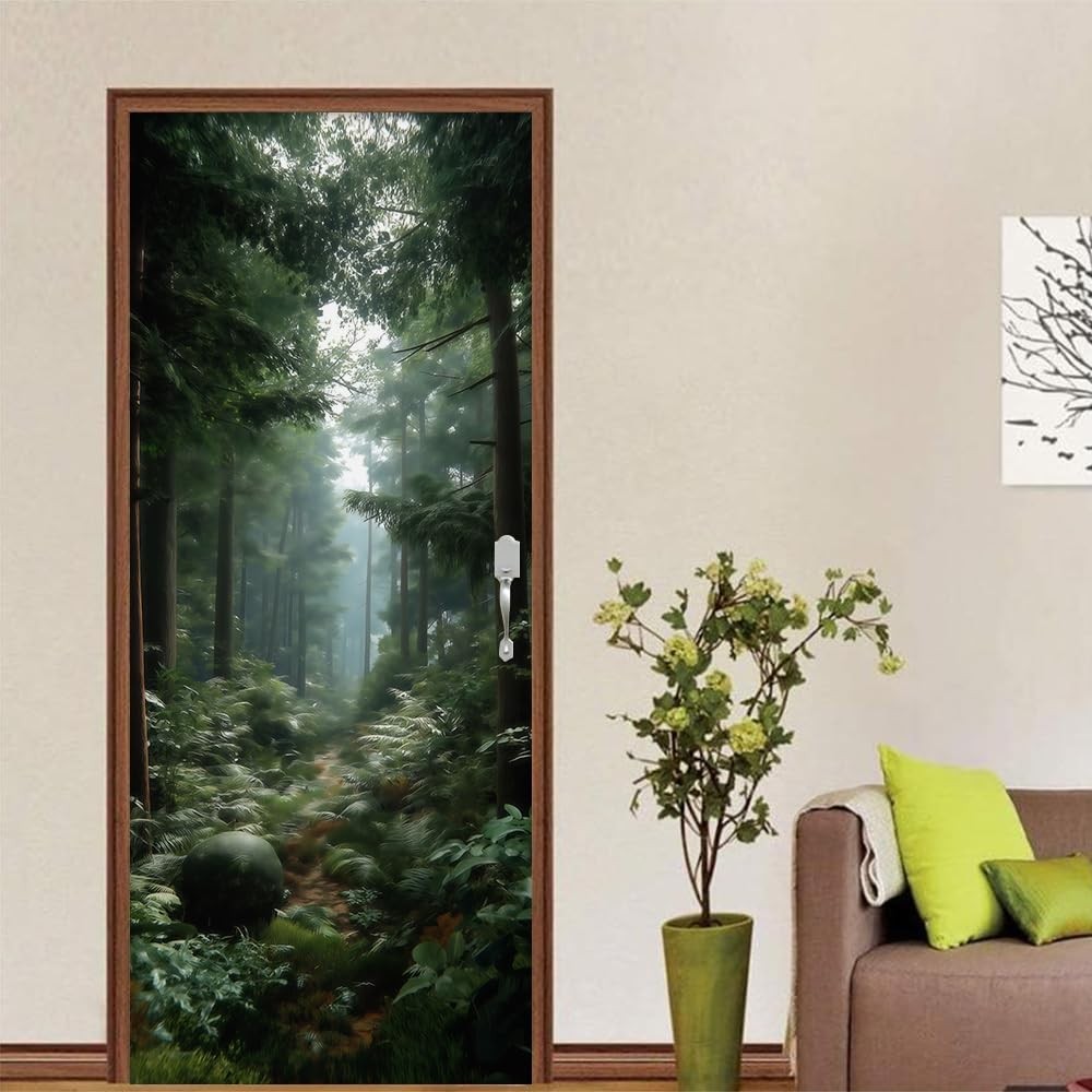 Tropical Forest Tree Leaf Pathway Landscape Nature Peel and Stick Door Sticke…