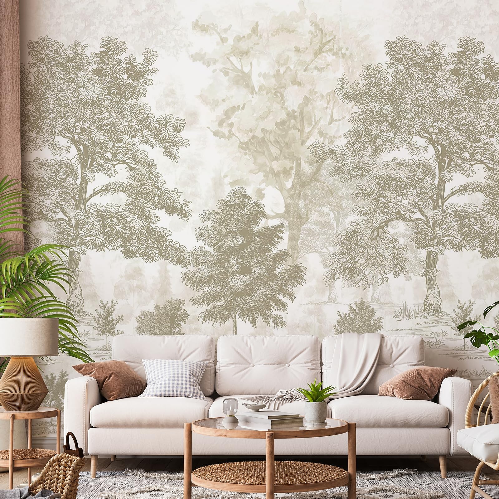 Zeeko Vintage Forest Wall Mural Peel and Stick 148" W 148"x 98", Brown Green