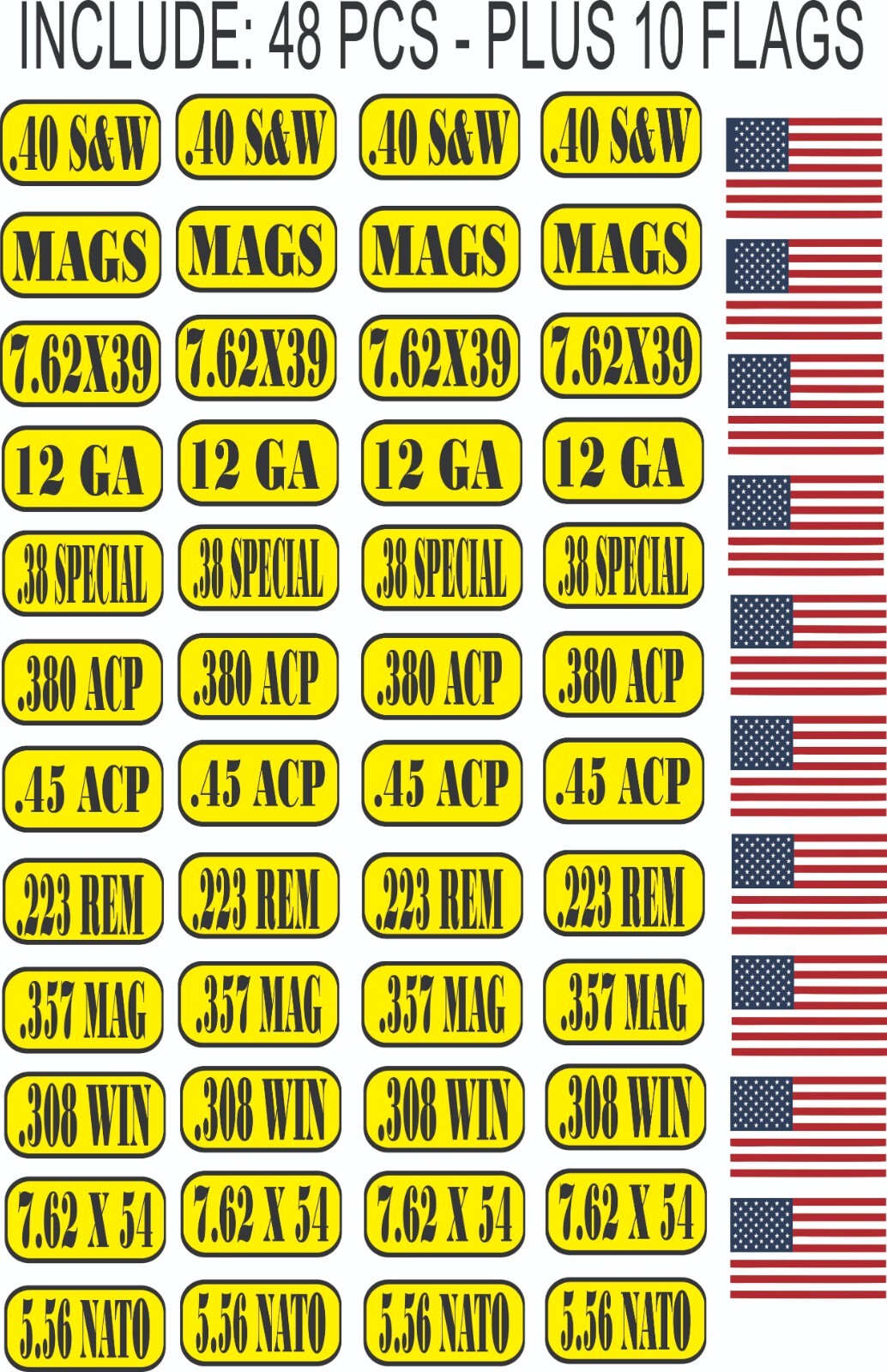 Ammo Can Vinyl Sticker Set STICKER VINYL Label for Cans Cases Boxes (48 Pack)