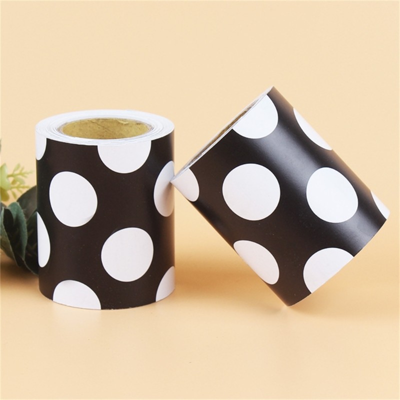 White Black Dots Border Trim 32.8ft for Classroom Notice Board Chalkboard