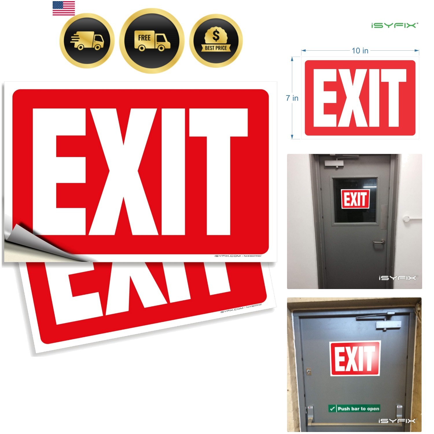 Exit Signs Stickers – 2 Pack 10×7 Inch – Self-Adhesive Vinyl, Laminated for …