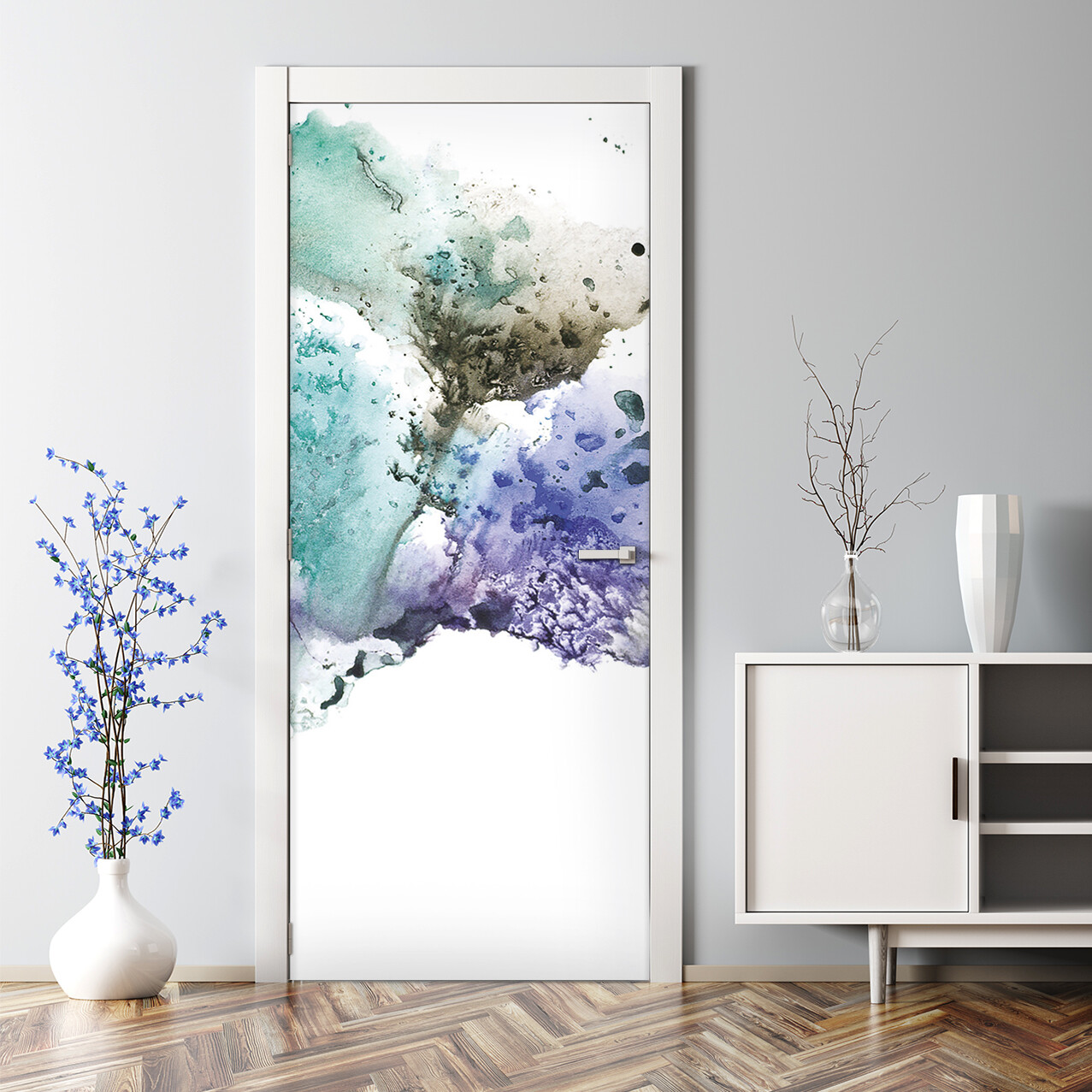Colourful Ink Splash Vintage Bubble Free Door sticker Abstract Watercolour print
