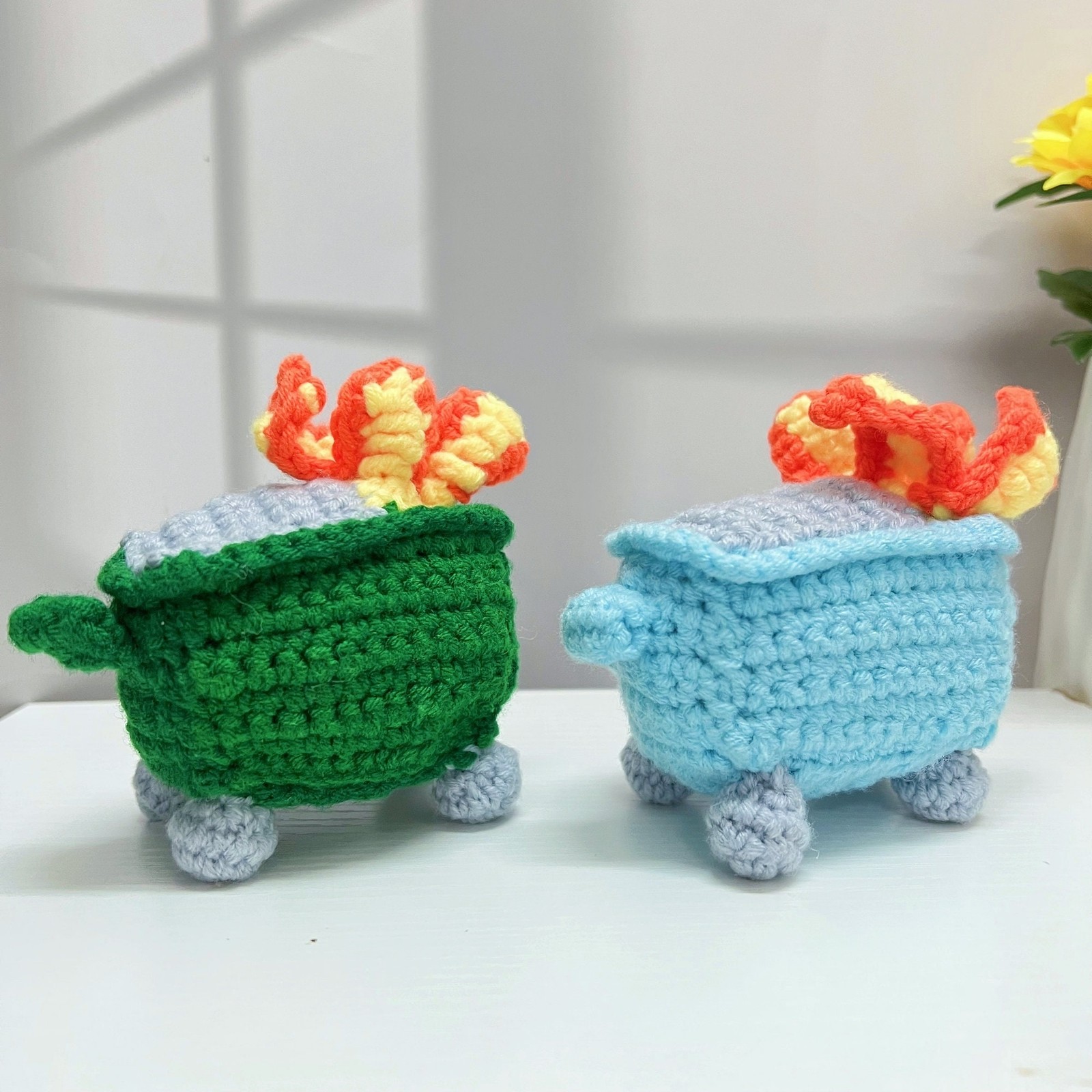 Crochet Dumpster Fire, Funny Burning Trash Can, Desk Decor Gift