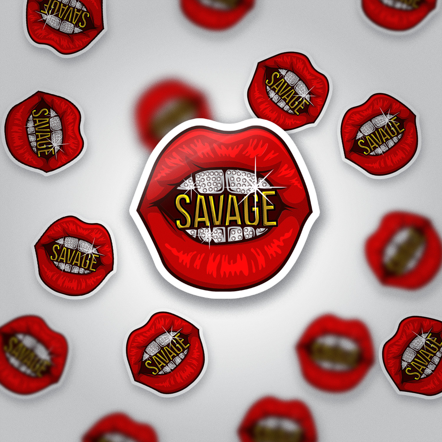 Savage Lips Vinyl Sticker | Red Mouth Bling Teeth Decal | Car Laptop Tumbler