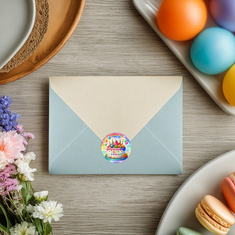 Happy Birthday Round Dot Stickers Set, 1.2" & 1.5"
