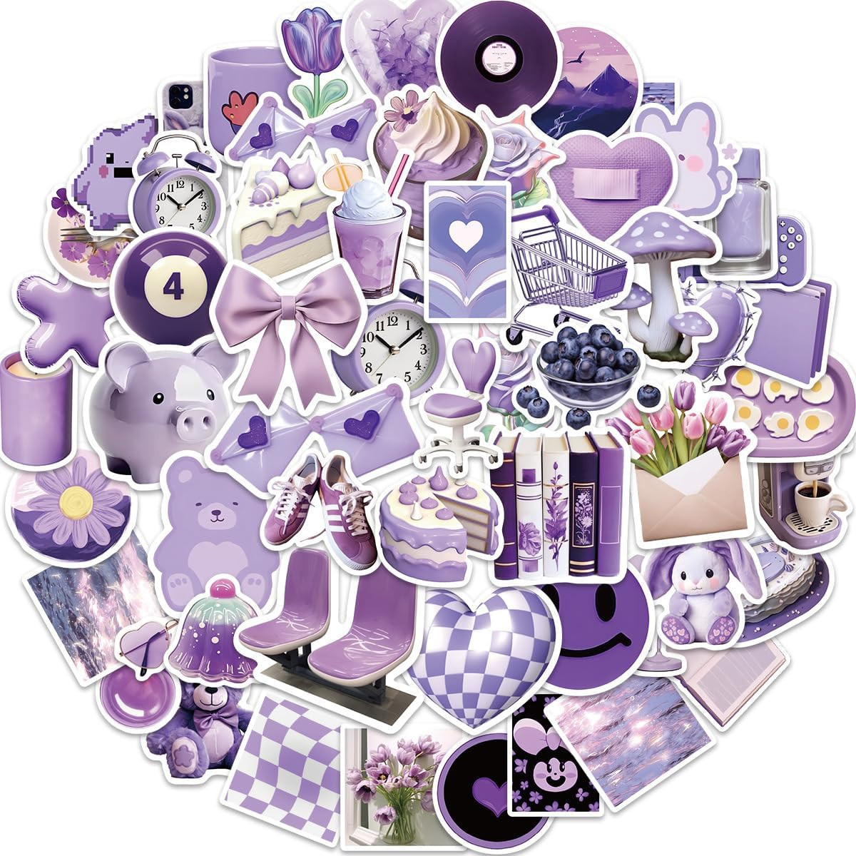 Aesthetic Purple Waterproof Stickers for Water Bottle, 56Pcs Cute Aesthetic Stic