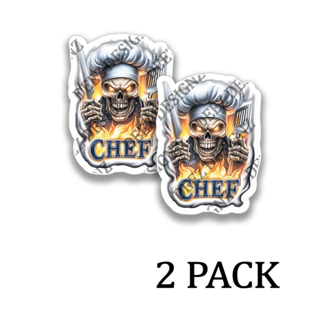 Broiler Chef Skull Kitchen Toolbox Stickers Ready to Grill Adhesive Vinyl Decals