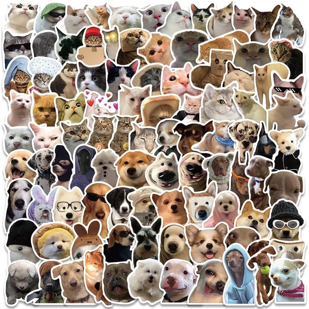 100PCS Funny Dog & Cat Meme Stickers Cute Cat & Dog Stickers Adults Teens