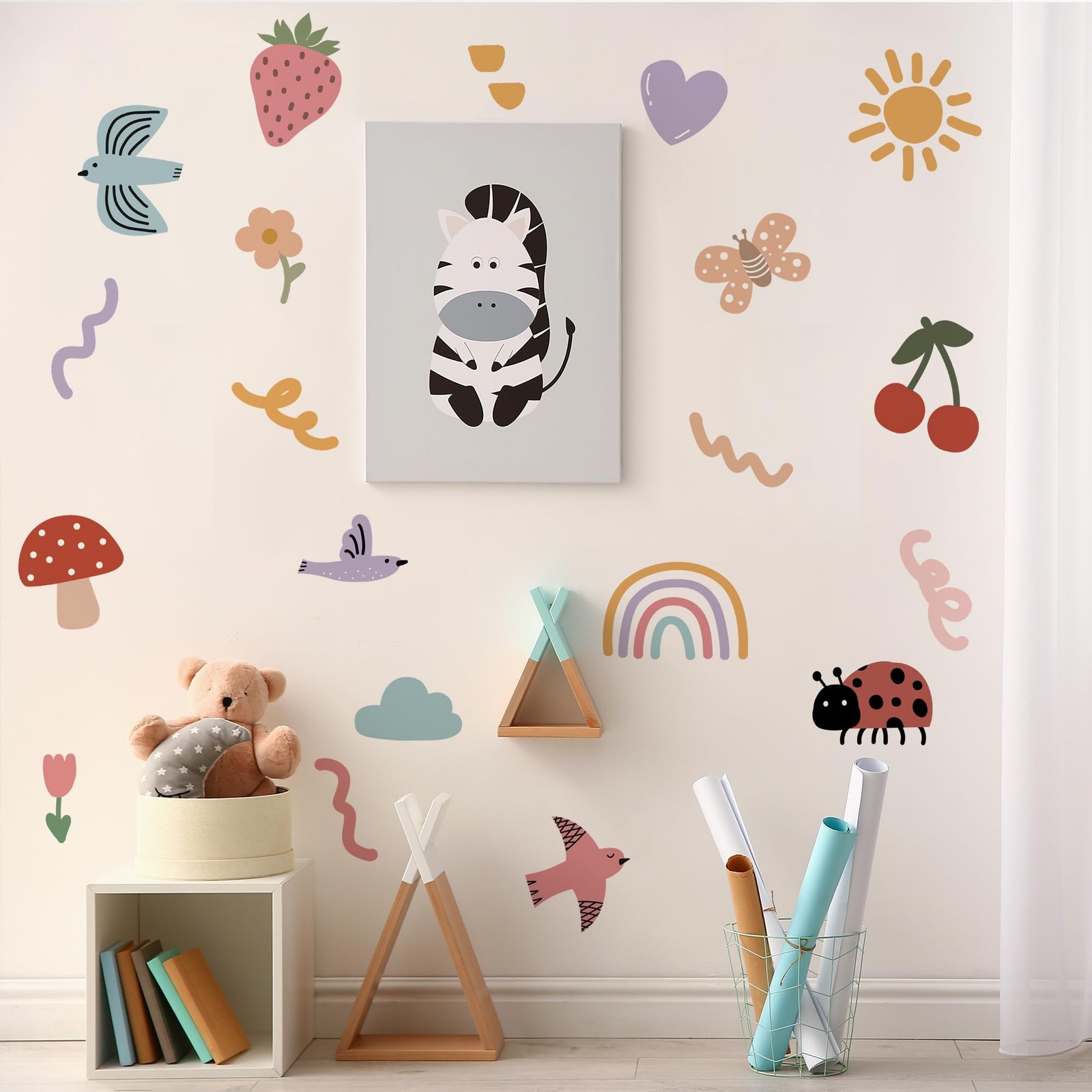 Insect Fruit Wall Decals,Watercolor Doodle Wall Stickers Decor,Peel and Stick…
