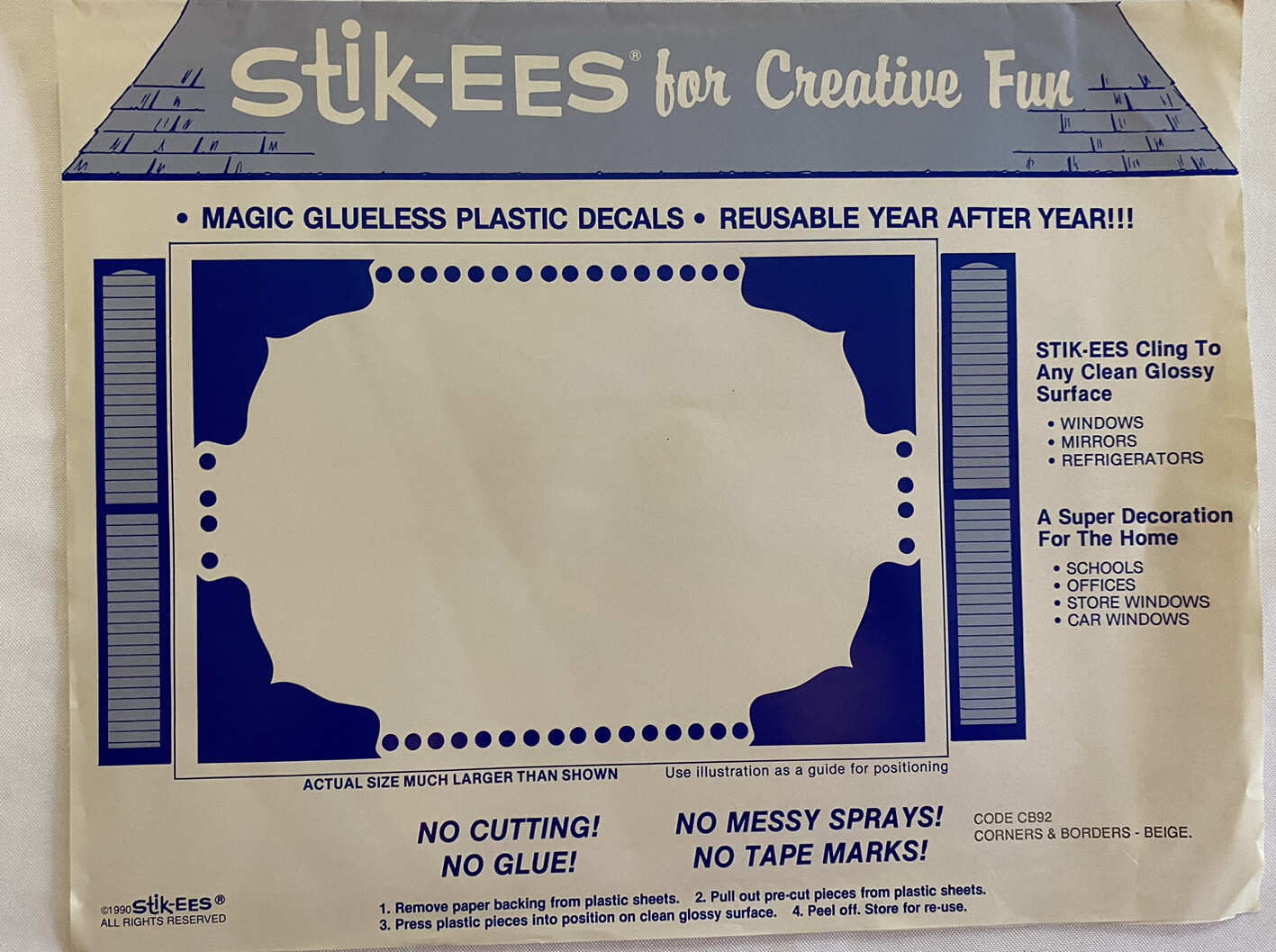 Beige Corners and Borders Vintage Stik-EES Vinyl Decals Window Decoration Clings