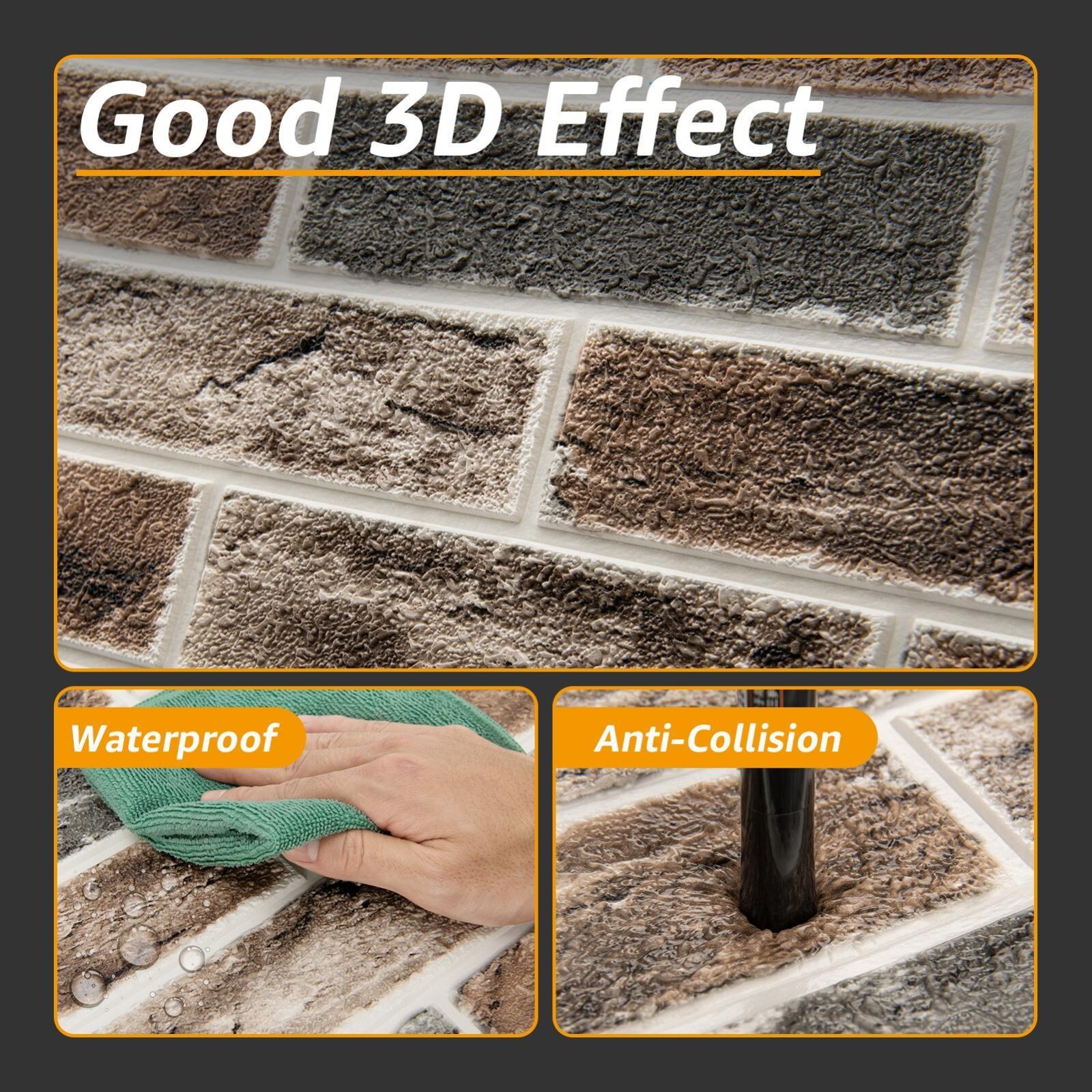 Art3d 20pcs 27.5"x27.5" Self-adhesive Foam Faux Brick Wall Sticker