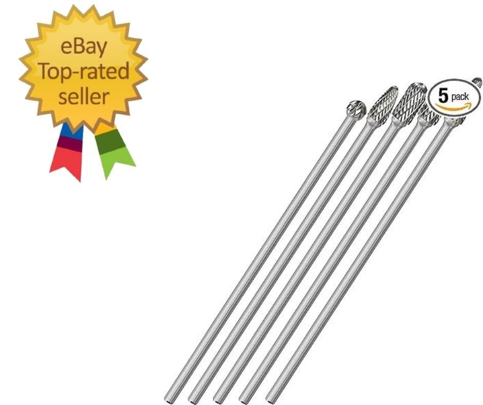 5Pcs Long Carbide Burr Set 1/4" Shank Total L 6.2" Die Grinder Bits Rotary Rasp
