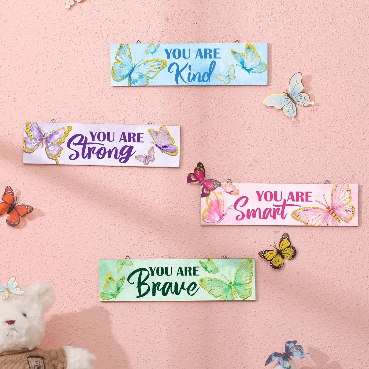 Inspirational Butterfly Wood Signs 4 Pc Set Motivational Bedroom Wall Decor