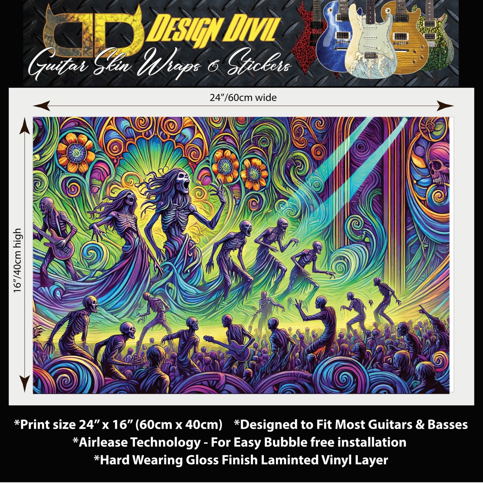 Guitar, Bass Custom Skin Wrap 'The Night of Dance' Laminated Vinyl Sticker Decal