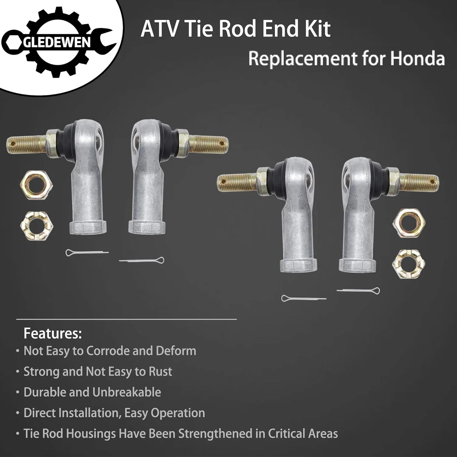 Tie Rod End Kit, Compatible With 1997-2017 Honda Foreman 400/450 / 500, 2001-201