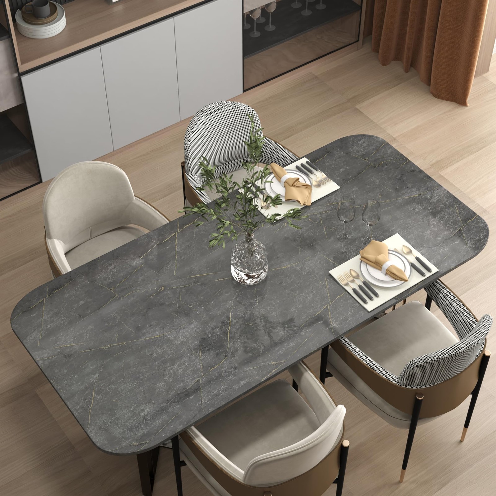 24"×197" Wide Thick Dark Grey Cyan Gold Pattern Marble Wallpaper Peel and Sti…