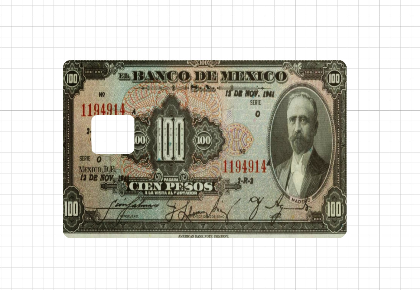 Old Paper Mexico Money Credit Debit Card Skin Peso Banco 50 100 500 1000 ATM 5
