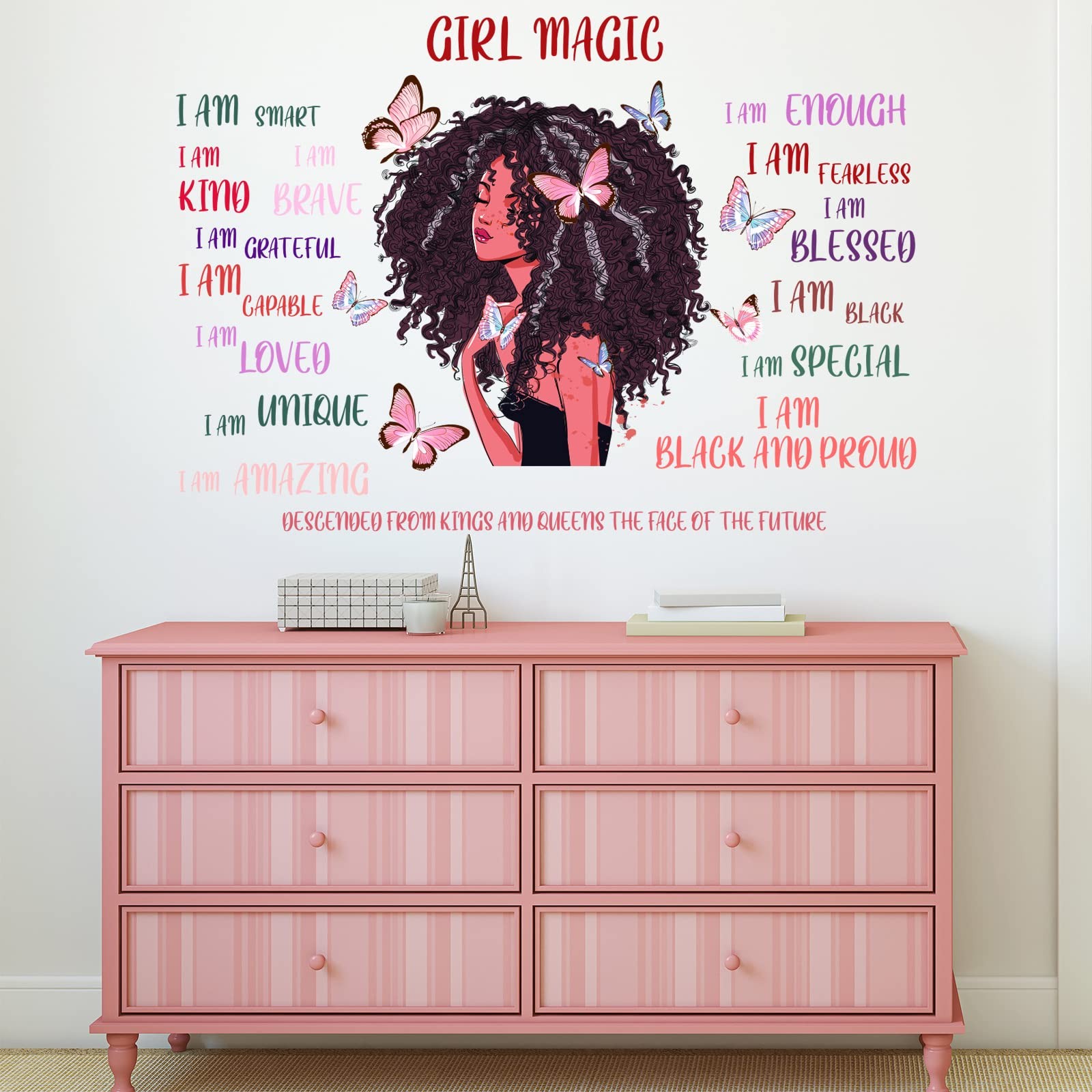 Black Girl Butterfly Wall Decals Girl Magic Sticker for Girls Room