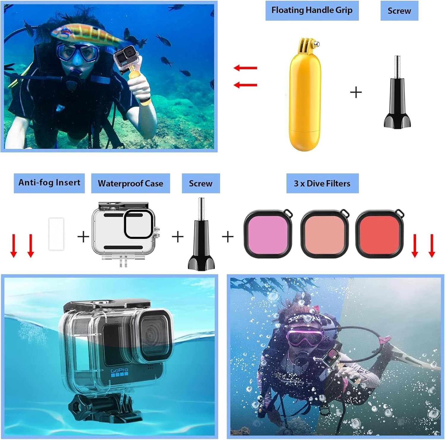 HONGDAK Action Camera Accessories Kit for Gopro Hero 12 11 10 9 Black, Waterproo
