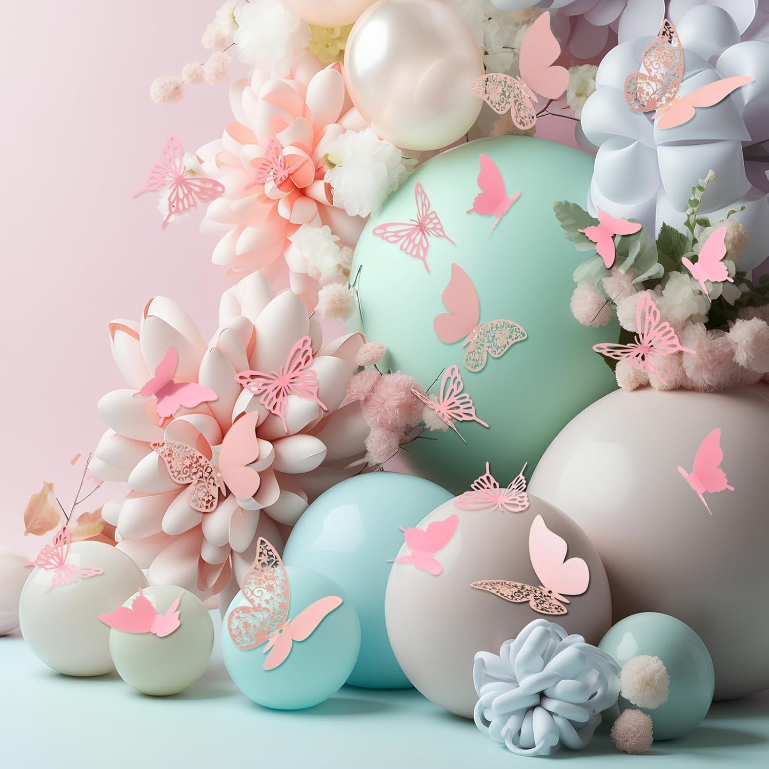 Romantic 3D Pink Butterfly Wall Stickers – 144 Assorted Pieces for Parties