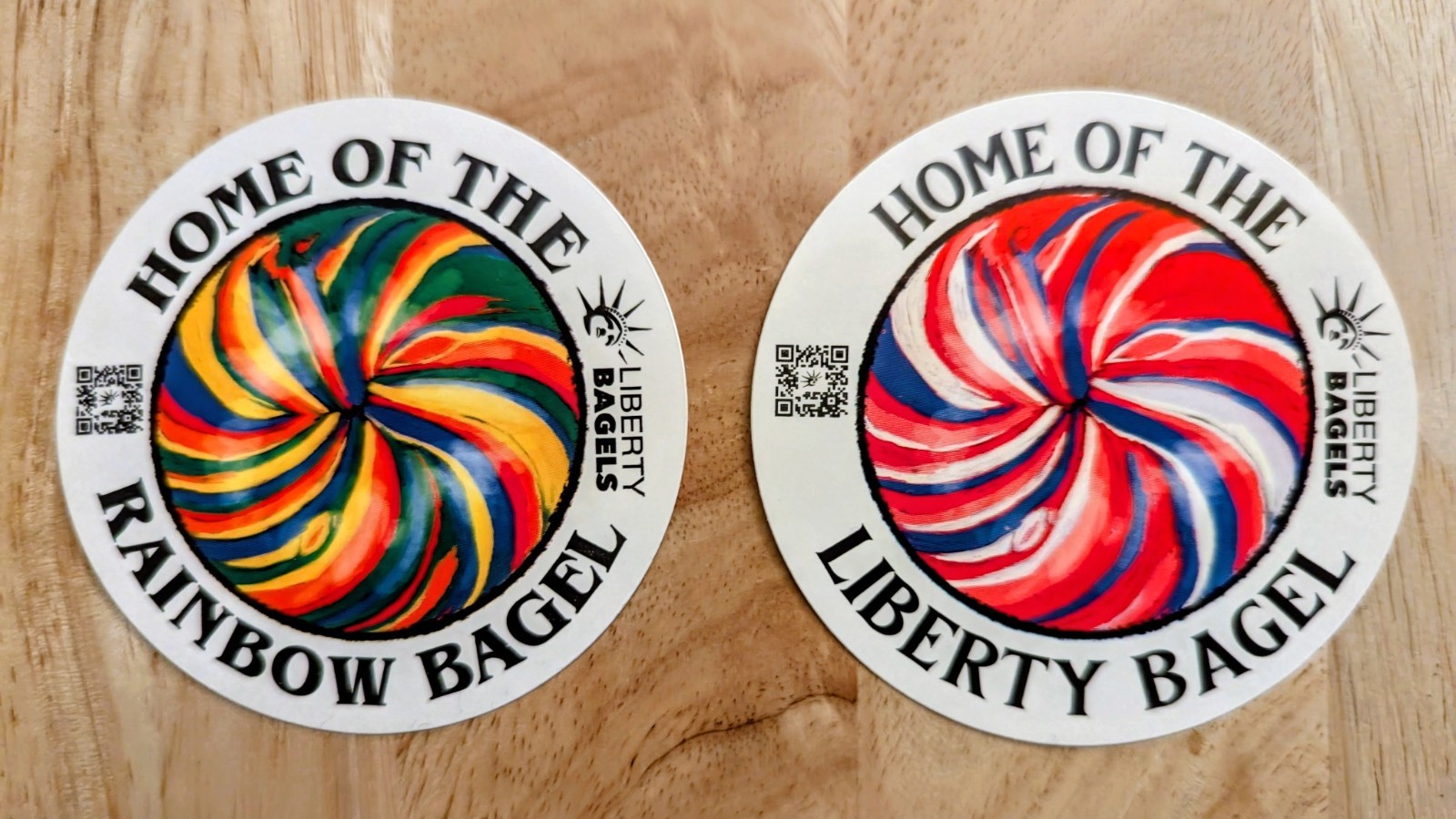 Set of 2 – Liberty Bagels Stickers "Home Of The Rainbow / Liberty Bagel" – New