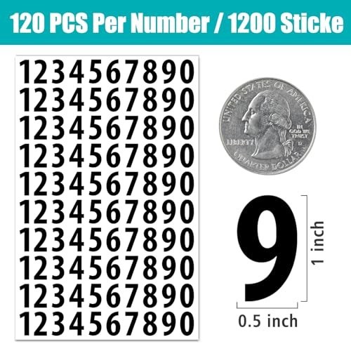 Number Stickers 1200 PCS 1 Inch Waterproof Self-Adhesive Consecutive Numbers