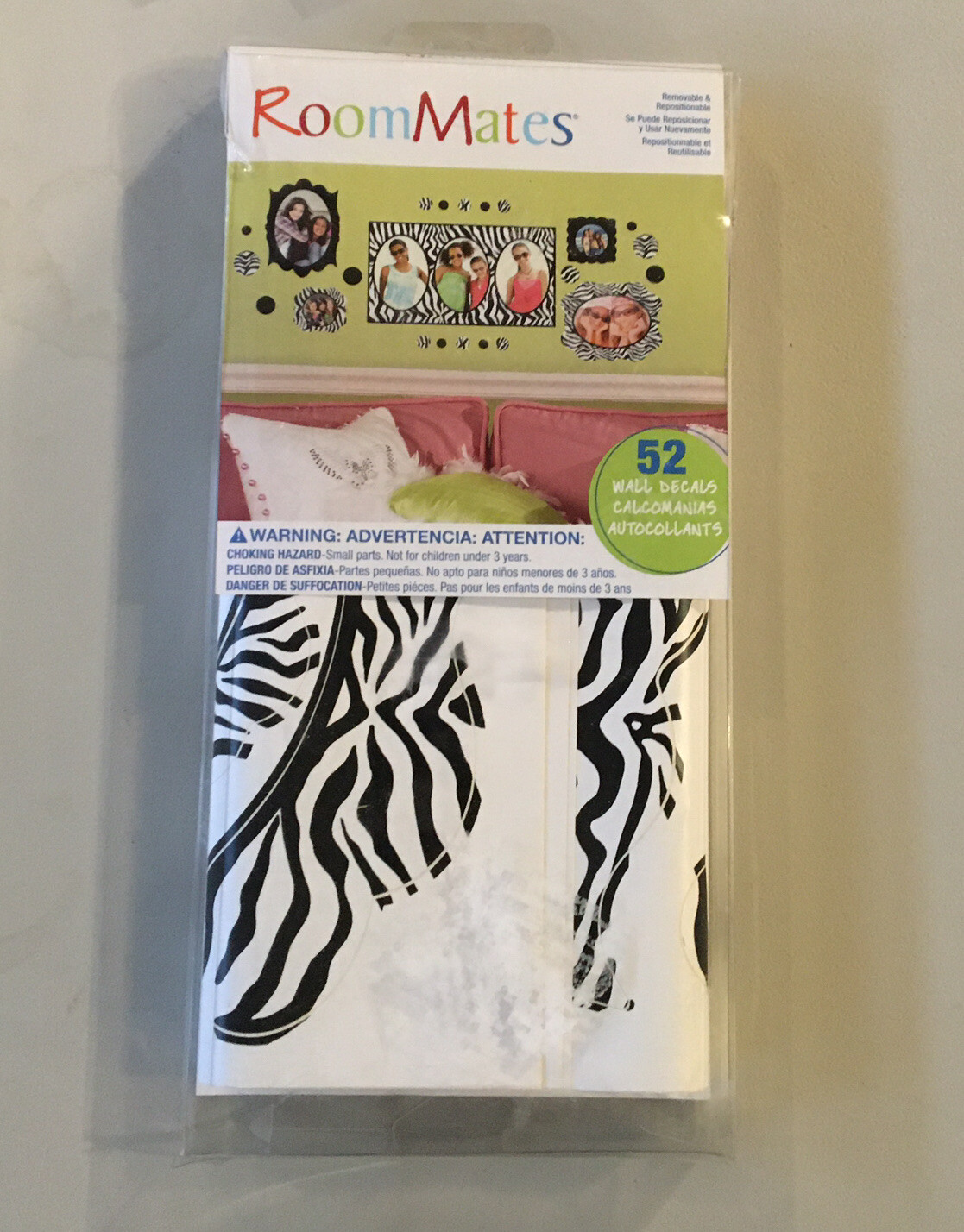 ZEBRA animal print FRAMES wall stickers 52 decals BLACK & WHITE photos PICTURES