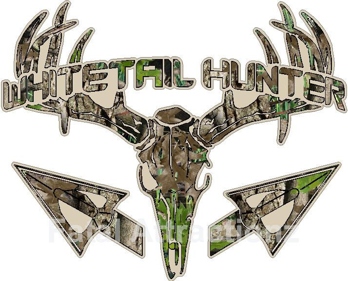 Tan Camo Whitetail Hunter Deer Skull S4 Arrows Vinyl Sticker Decal Buck bow hunt