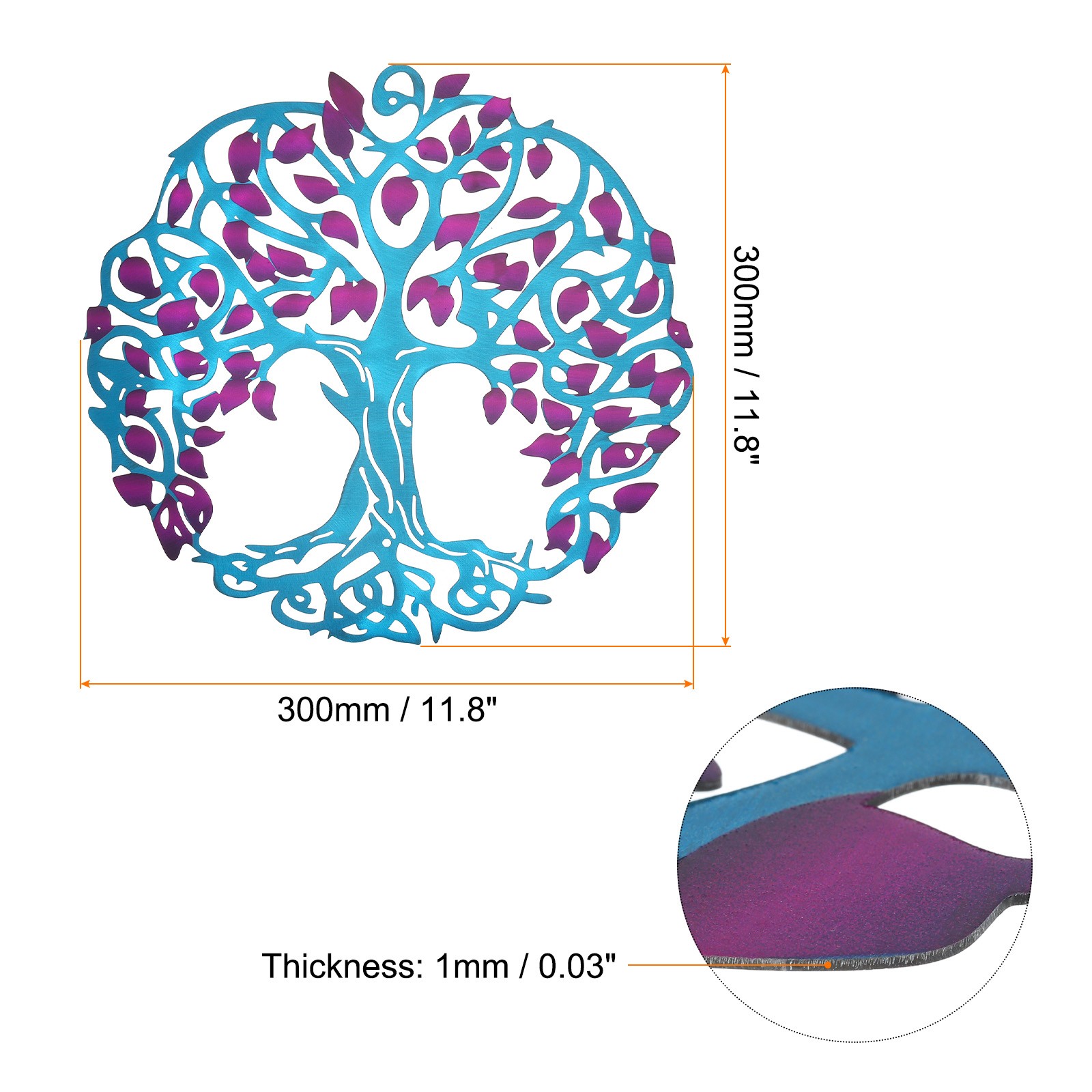 Metal Tree Wall Decor Tree of Life Wall Sculpture Decoration, Purple Blue