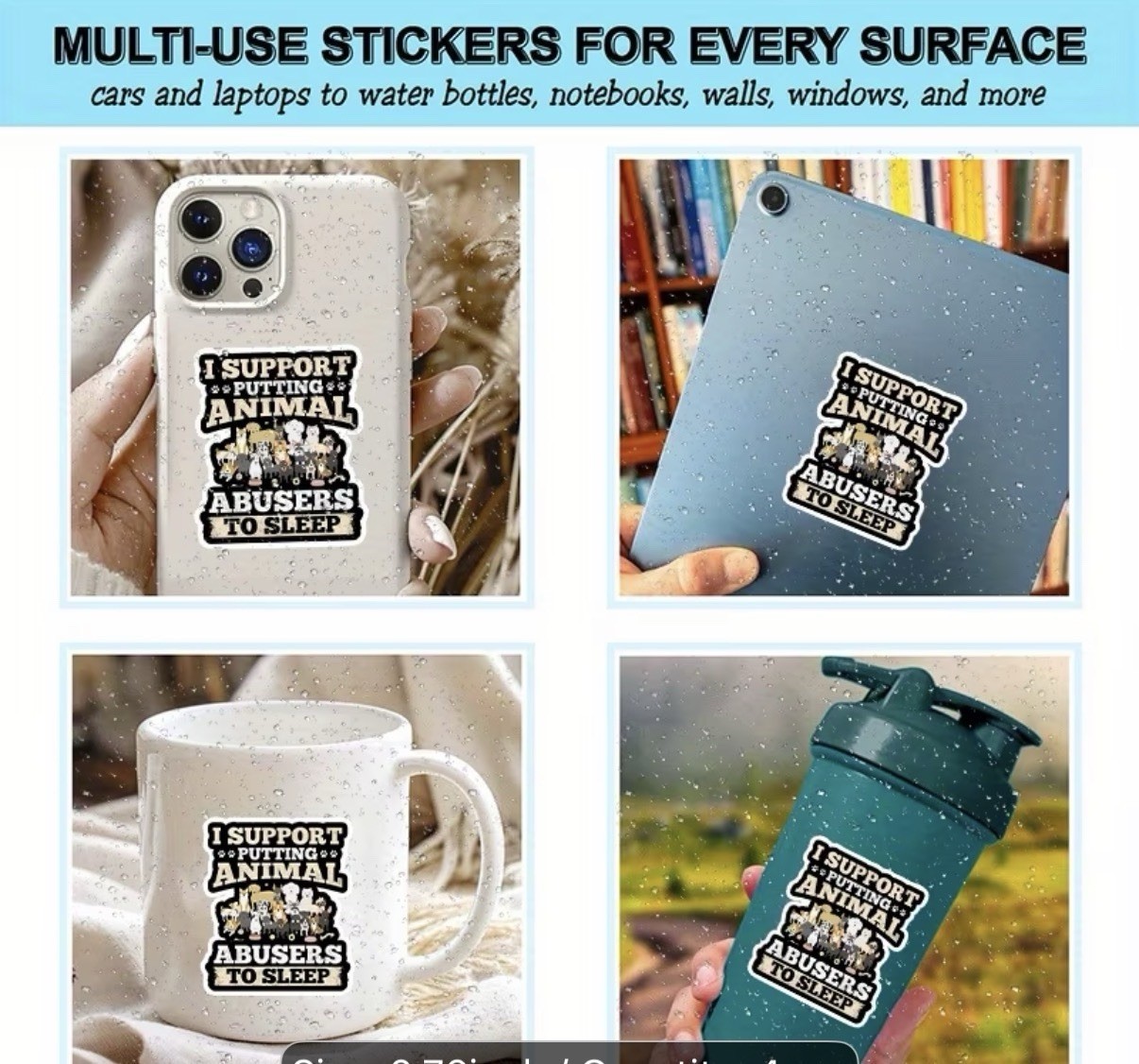 2 Pack – 3” Decal “I Support Putting Animal Abusers To Sleep”. Support Rescue