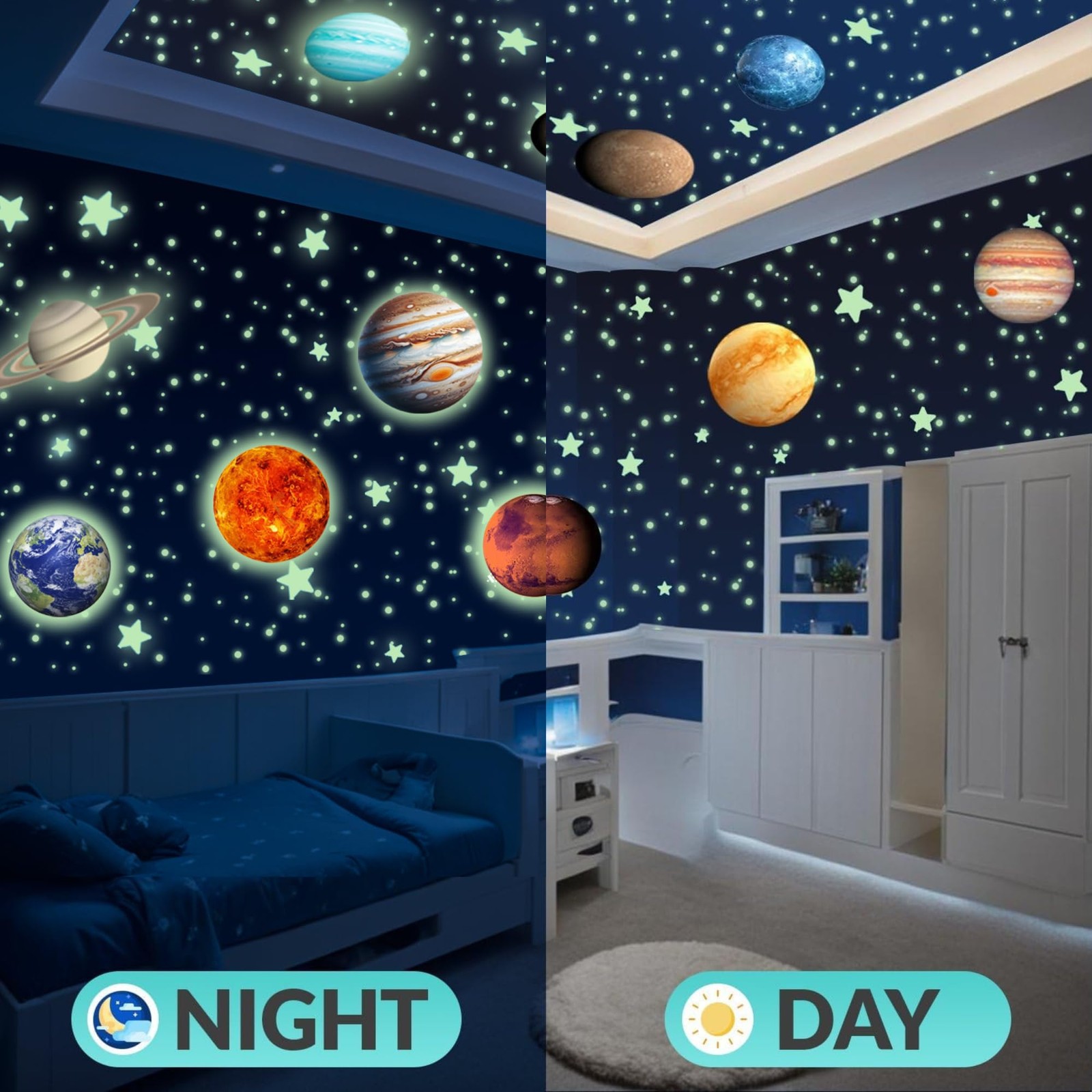 Glow in the Dark Stars and Planets – 534 pcs with Constellation E-Book | Solar