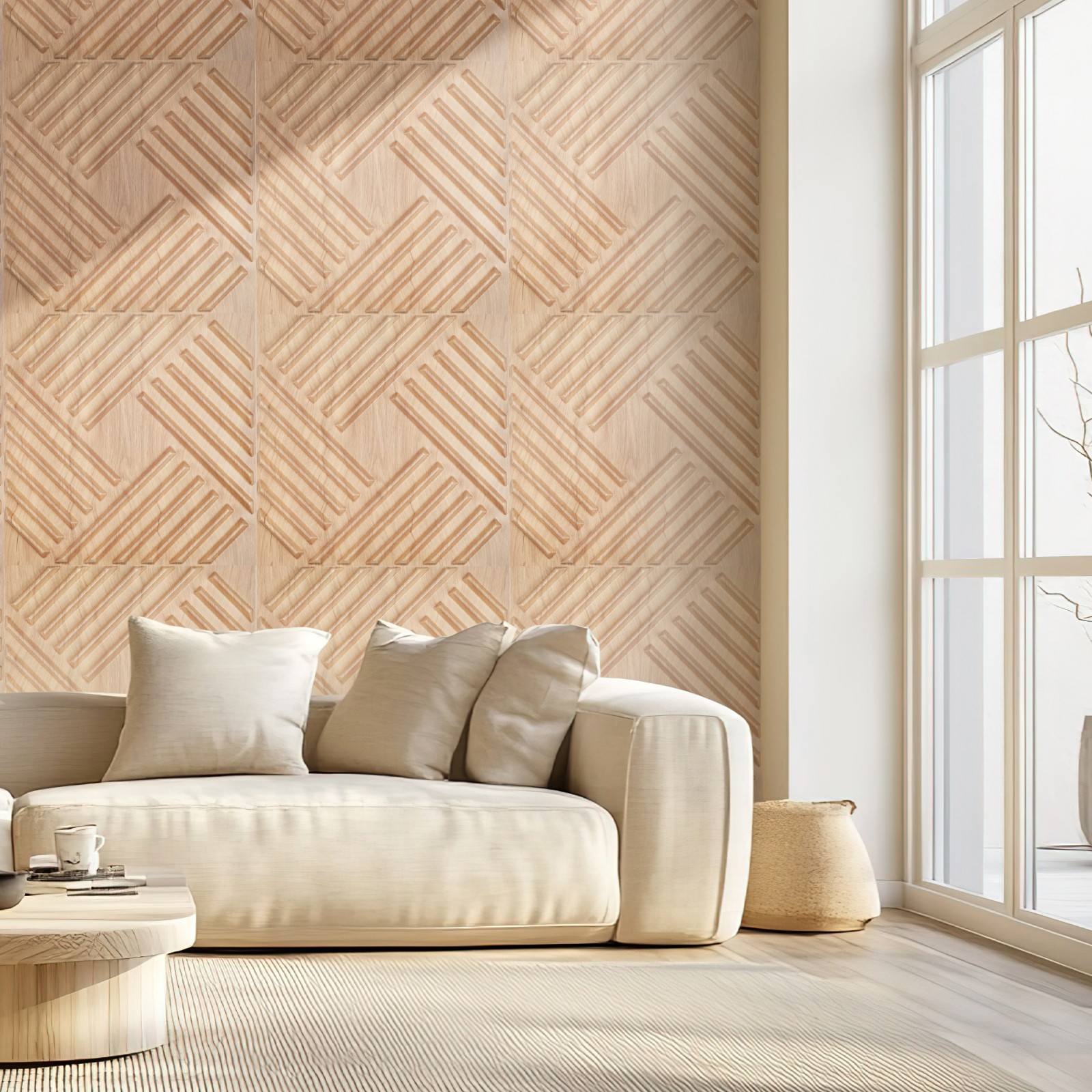 3D Wall Panels 12-Pack 19.7×19.7 in PVC 32 Sq.Ft Coverage Slat Light Wood Color