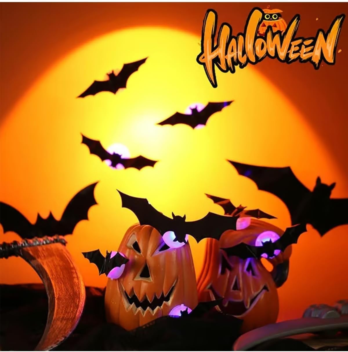 Halloween LED Bats Light Wall Decor RGB Stickers Glow in The Dark Party 3D Black