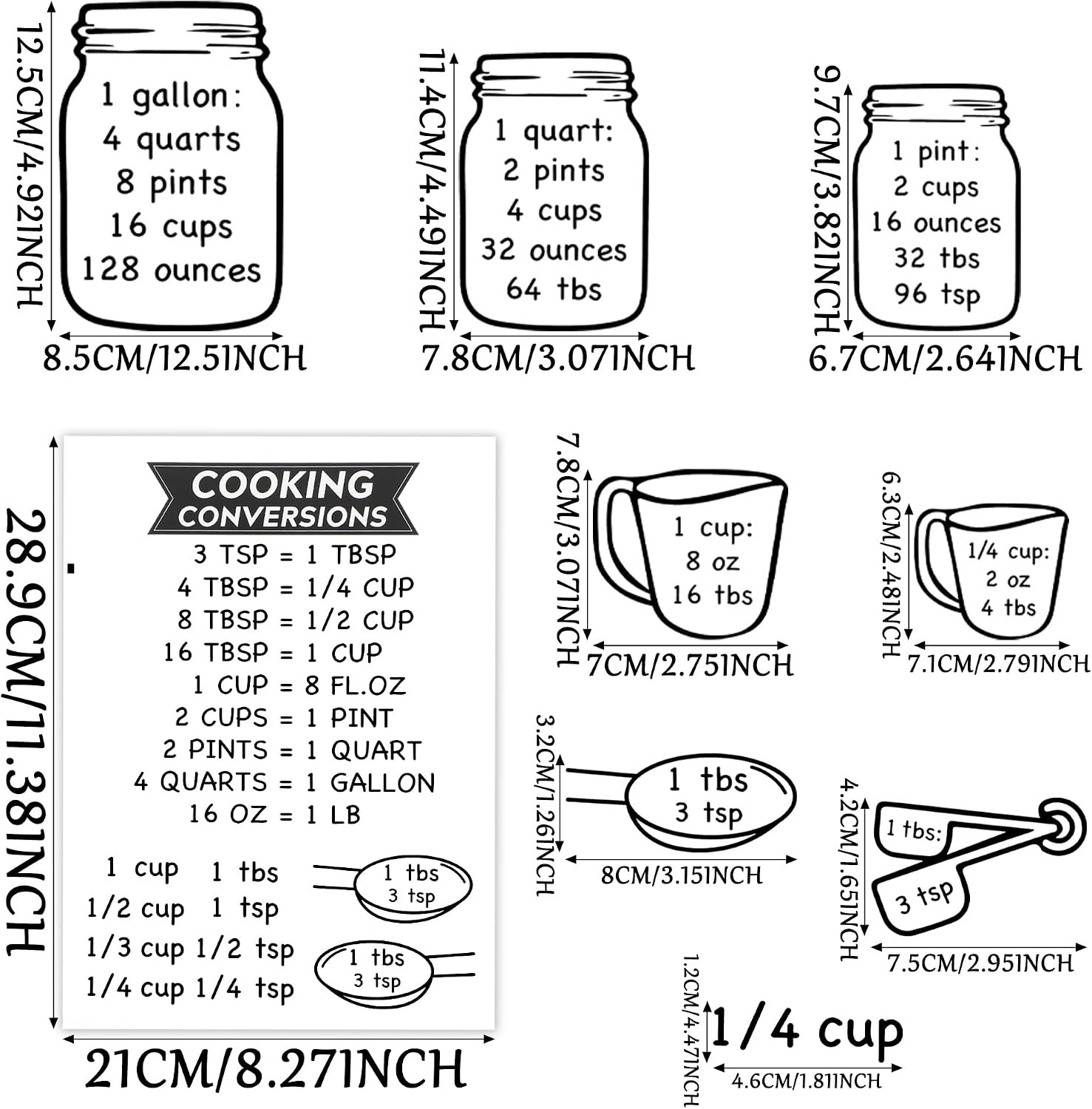 Kitchen Unit of Measurement Conversion Chart, Vinyl Measuring Conversion Decals